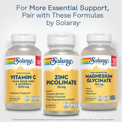 SOLARAY Zinc Picolinate 25 mg – Immune Support • 60 Servings | Vegan, Gluten Free, Lab Verified