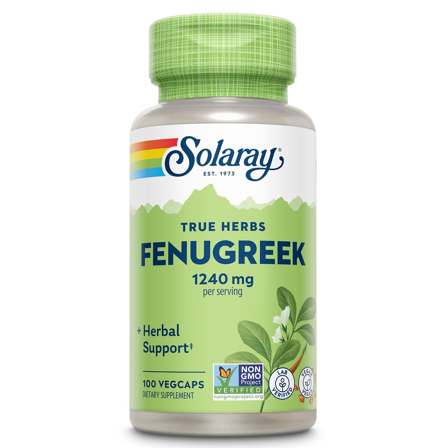 SOLARAY Fenugreek Seed 1240 mg - Healthy Digestion Support, Vegan & Lab Verified, 50 Servings, 100 VegCaps