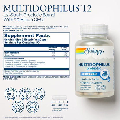SOLARAY Multidophilus 12 Strain Probiotic – 20 Billion CFU, Digestive Health