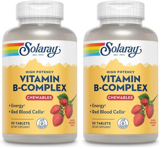 SOLARAY Vitamin B-Complex Chewables – Strawberry – Healthy Energy, Metabolism & Red Blood Cell Support | 50 Tablets (Pack of 2) BritishVita | Premium UK Vitamins & Wellness Supplements