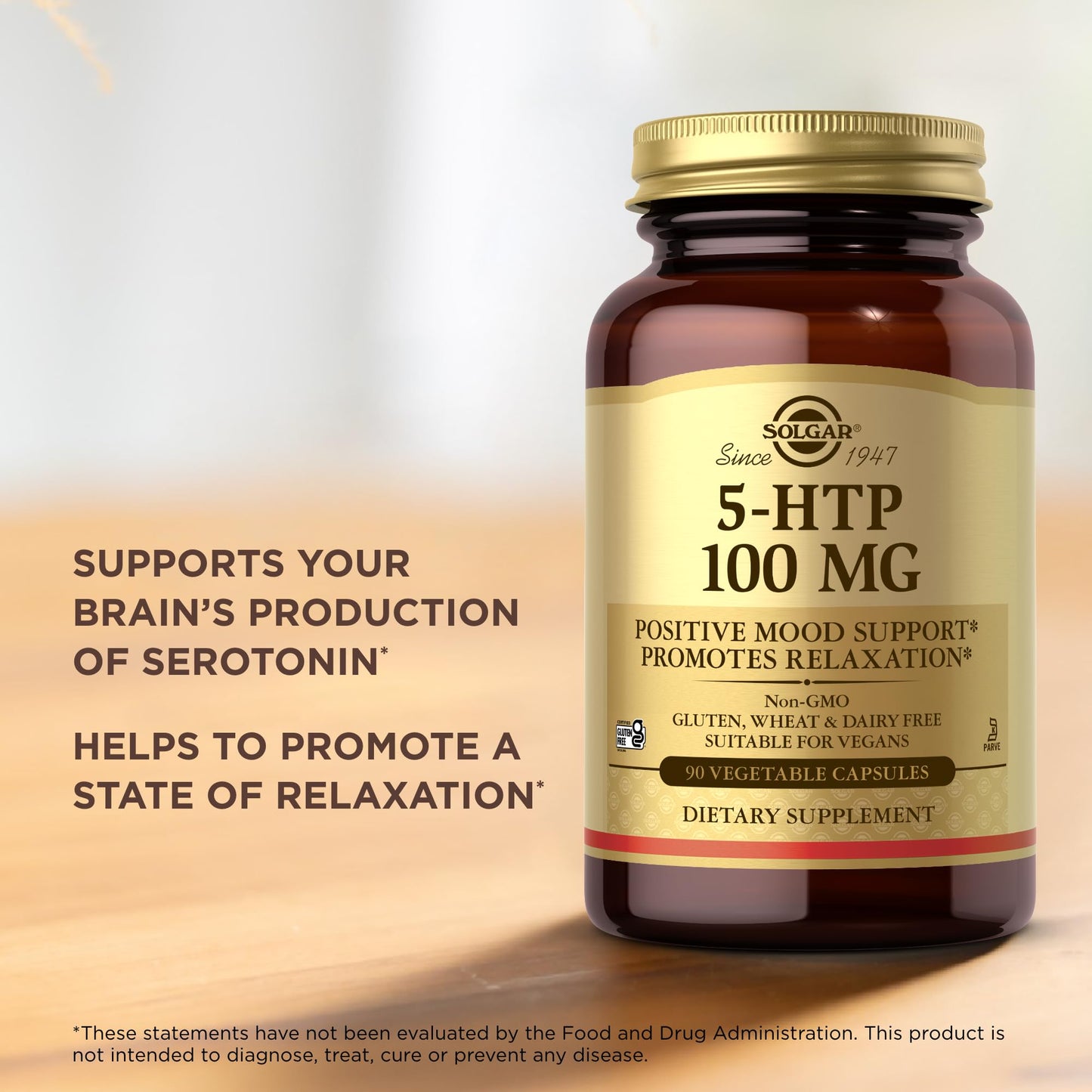 Solgar 5-HTP 100 mg - 90 Veg Capsules - Relaxation & Serotonin Support