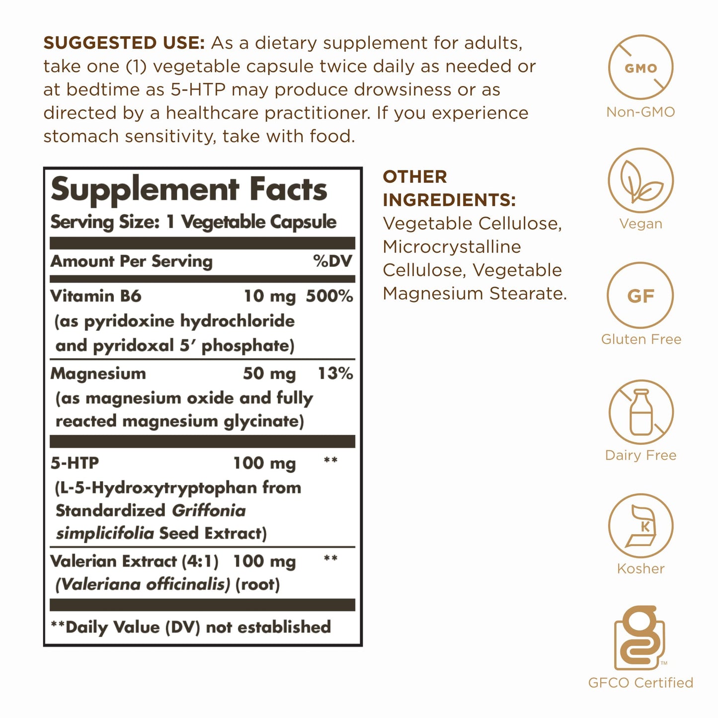 Solgar 5-HTP 100 mg - 90 Veg Capsules - Relaxation & Serotonin Support