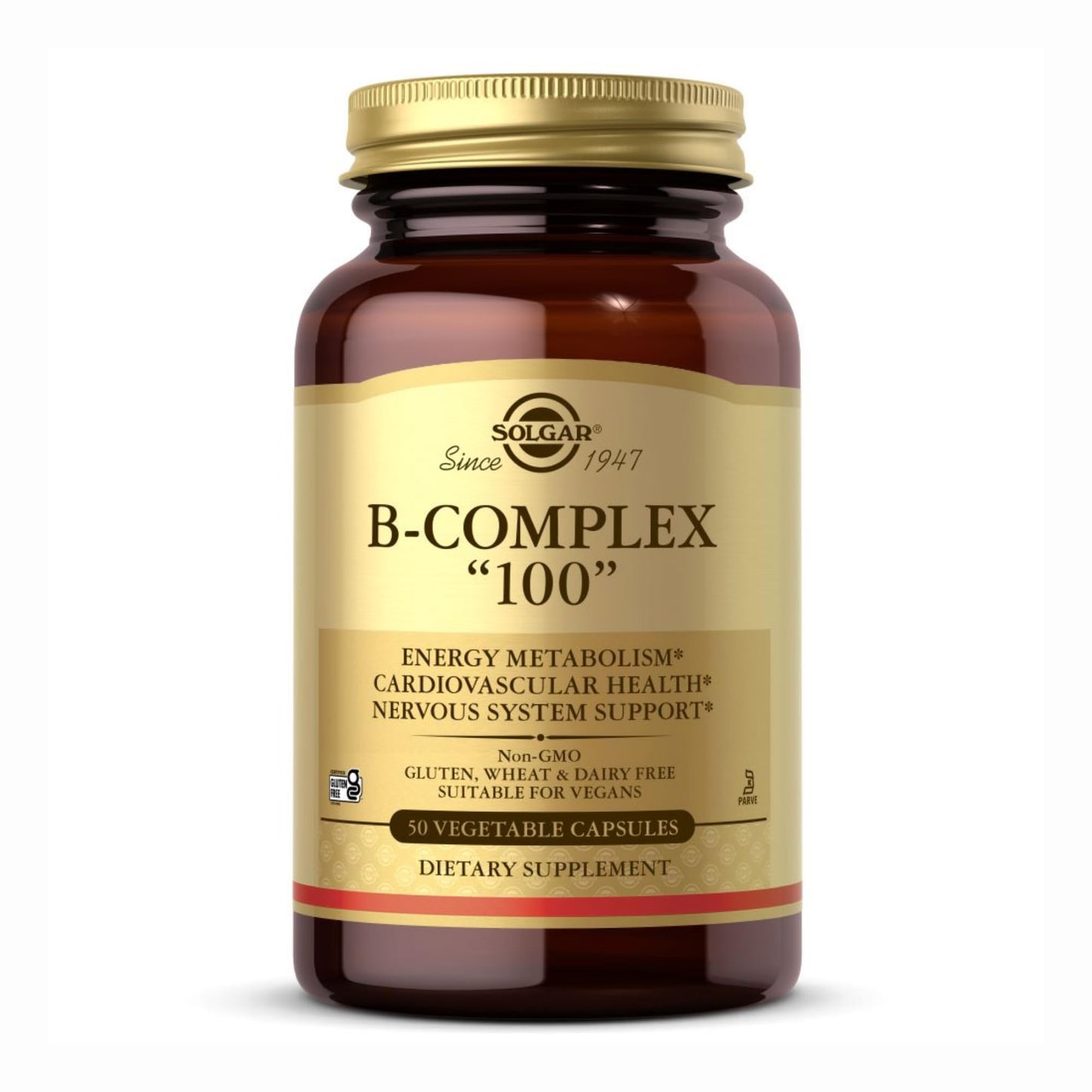 Solgar B-Complex 100 - 50 Veg Capsules (50 Servings) | Nervous System Support, Energy Metabolism, Non-GMO, Vegan, Gluten Free, Dairy Free, Kosher