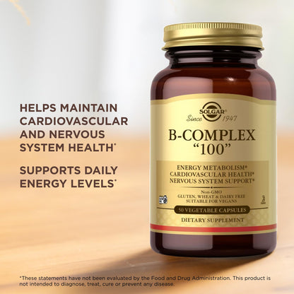 Solgar B-Complex 100 - 50 Vegetable Capsules | Energy Metabolism & Nervous System Support