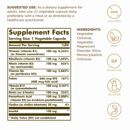 Solgar B-Complex 100 - 50 Vegetable Capsules | Energy Metabolism & Nervous System Support