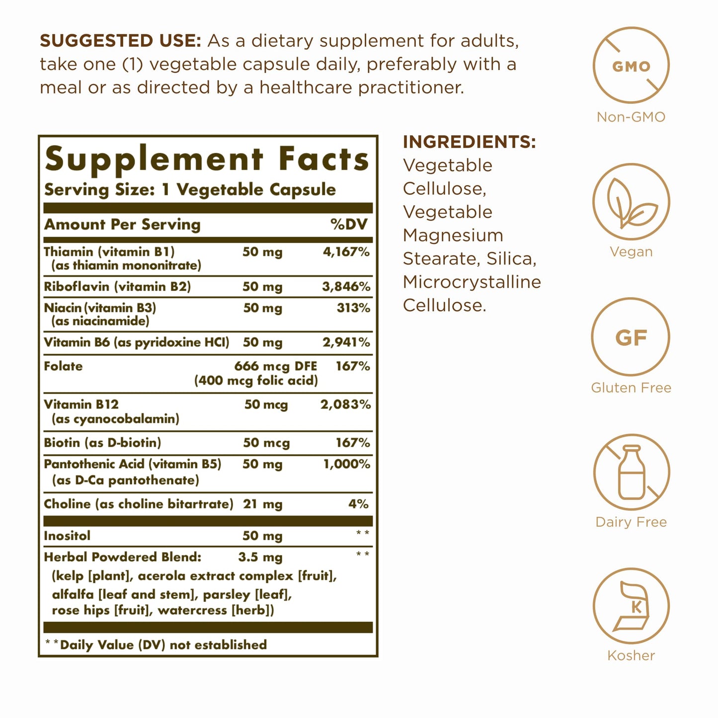 Solgar B-Complex 50 | 100 Veg Capsules | Energy & Nervous System Support