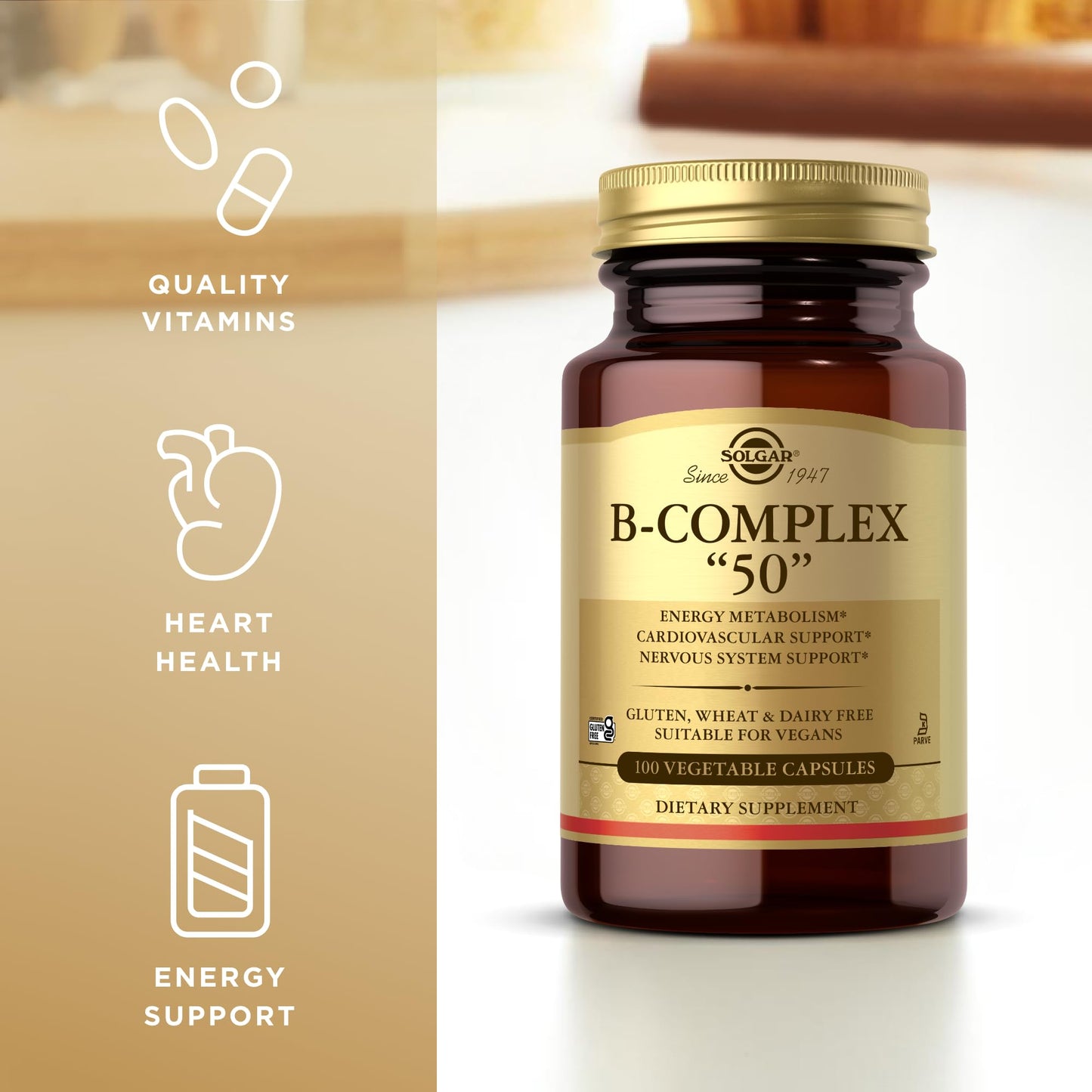 Solgar B-Complex 50 | 100 Veg Capsules | Energy & Nervous System Support