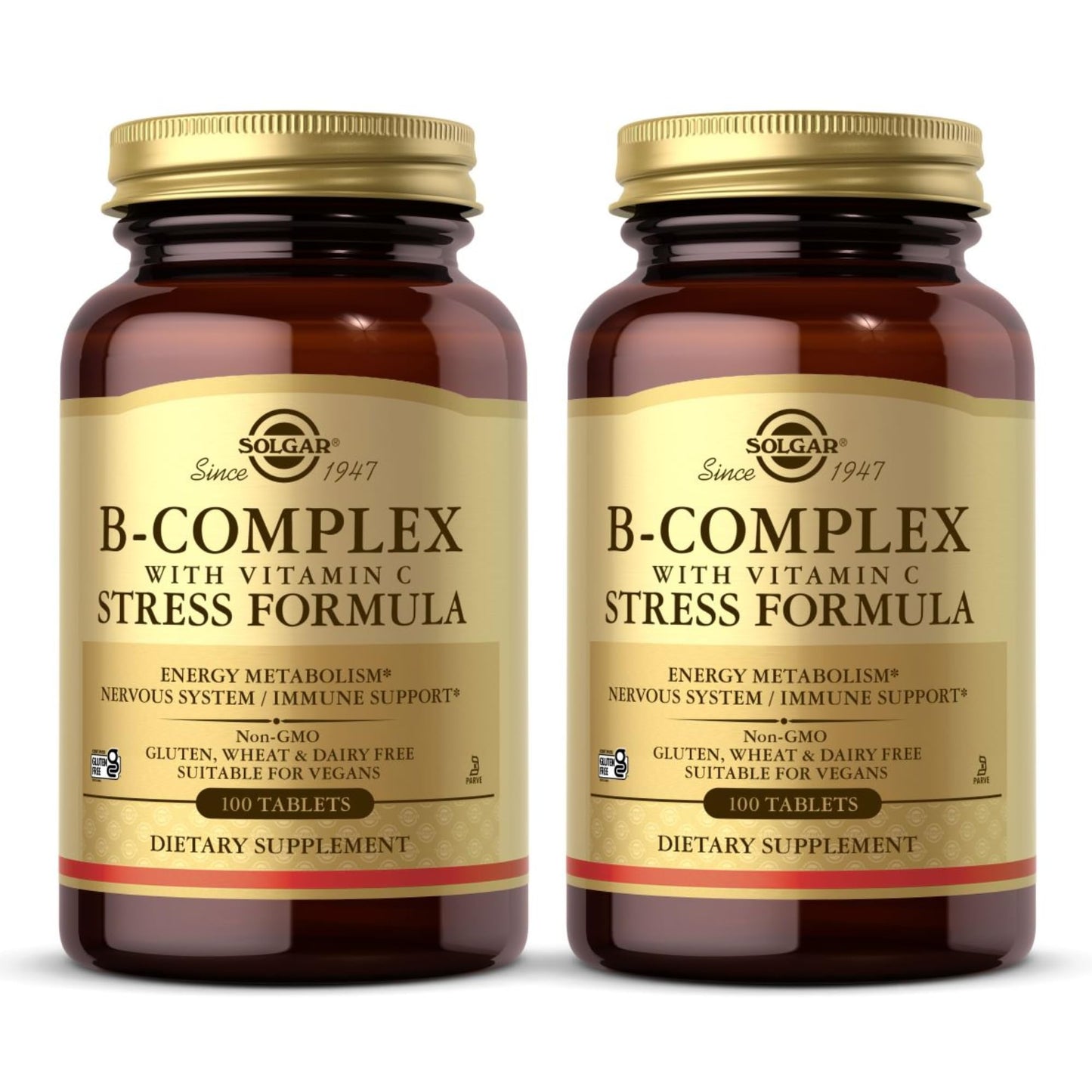 Solgar B-Complex with Vitamin C - 100 Tablets (Pack of 2) | Non-GMO, Vegan, Kosher & Gluten Free