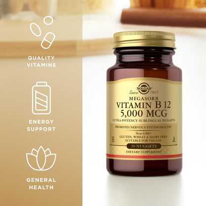 Solgar Vitamin B12 5000 mcg – 30 Nuggets | Vegan, Non-GMO, Gluten & Dairy Free