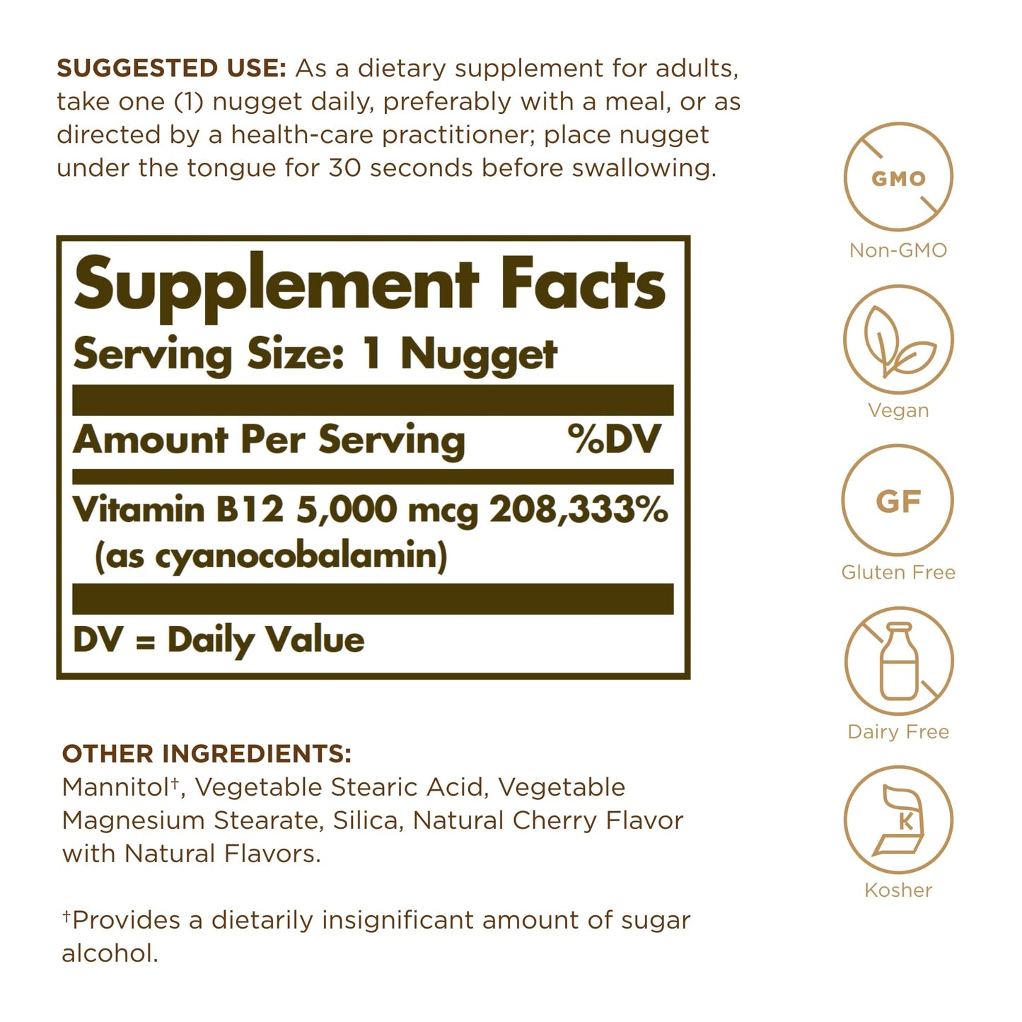 Solgar Vitamin B12 5000 mcg – 30 Nuggets | Vegan, Non-GMO, Gluten & Dairy Free