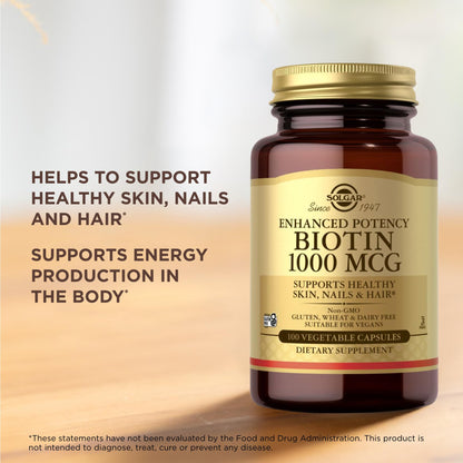 Solgar Biotin 1000 mcg - 100 Vegetable Capsules | Skin, Nails & Hair