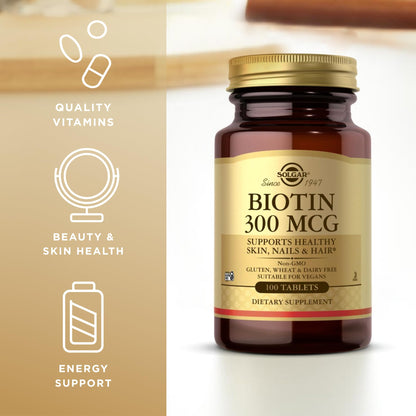Solgar Biotin 300 mcg – 100 Tablets | Vegan, Non-GMO, Gluten Free