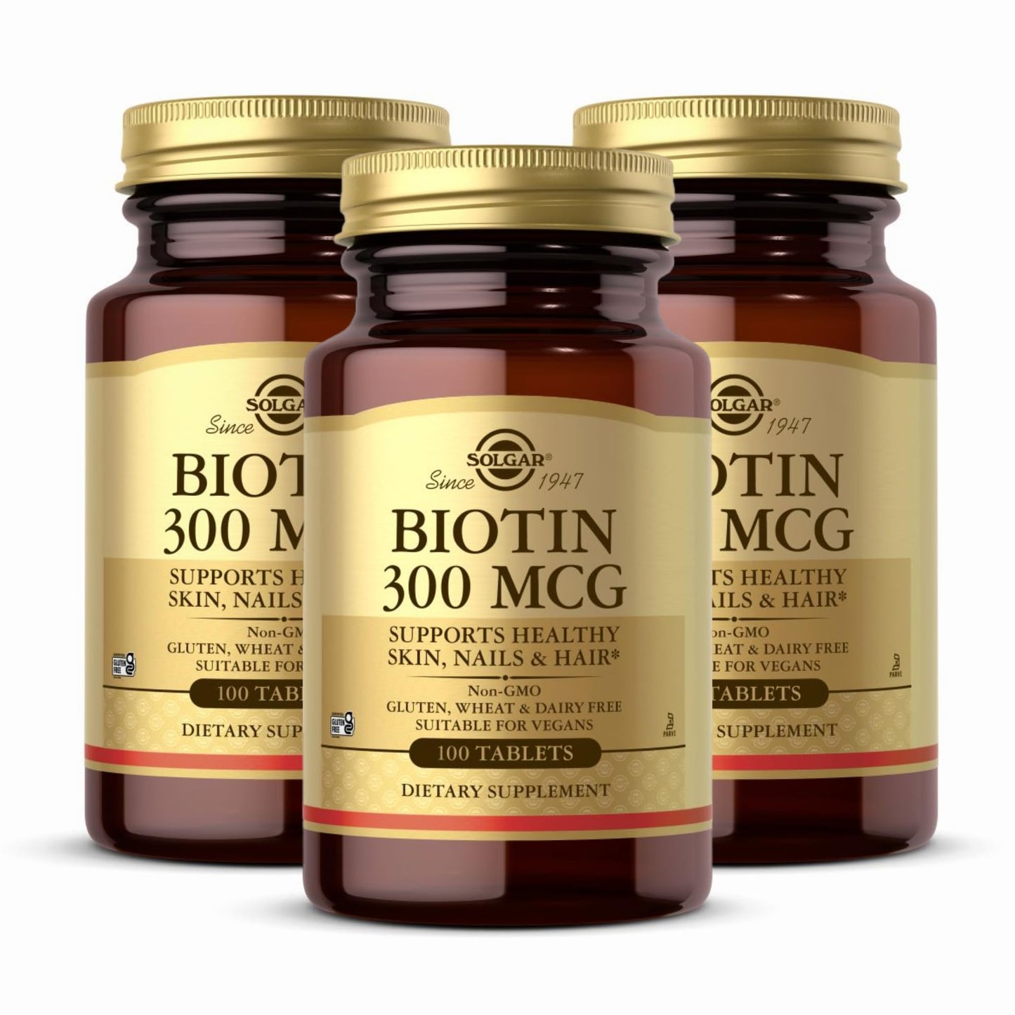 Solgar Biotin 300 mcg – 3 x 100 Tablets – Supports Skin, Nails & Hair | Vegan, Non-GMO