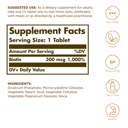 Solgar Biotin 300 mcg – 3 x 100 Tablets – Supports Skin, Nails & Hair | Vegan, Non-GMO