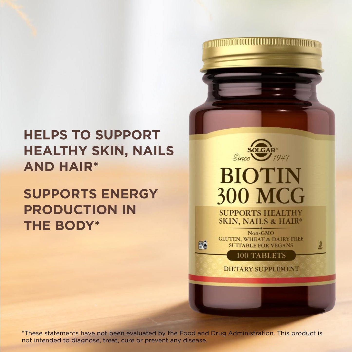 Solgar Biotin 300 mcg – 3 x 100 Tablets – Supports Skin, Nails & Hair | Vegan, Non-GMO