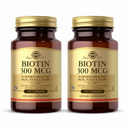 Solgar Biotin 300 mcg – 200 Servings (2x100) | Skin, Nails & Hair Support | Non-GMO, Vegan, Gluten Free, Dairy Free, Kosher