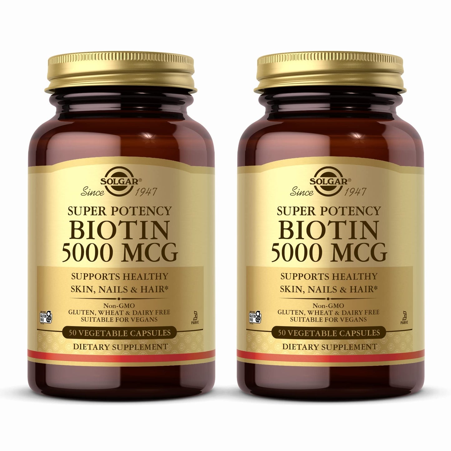 Solgar Biotin 5000 mcg 50 Veg Capsules - Pack of 2 | Skin, Nails & Hair