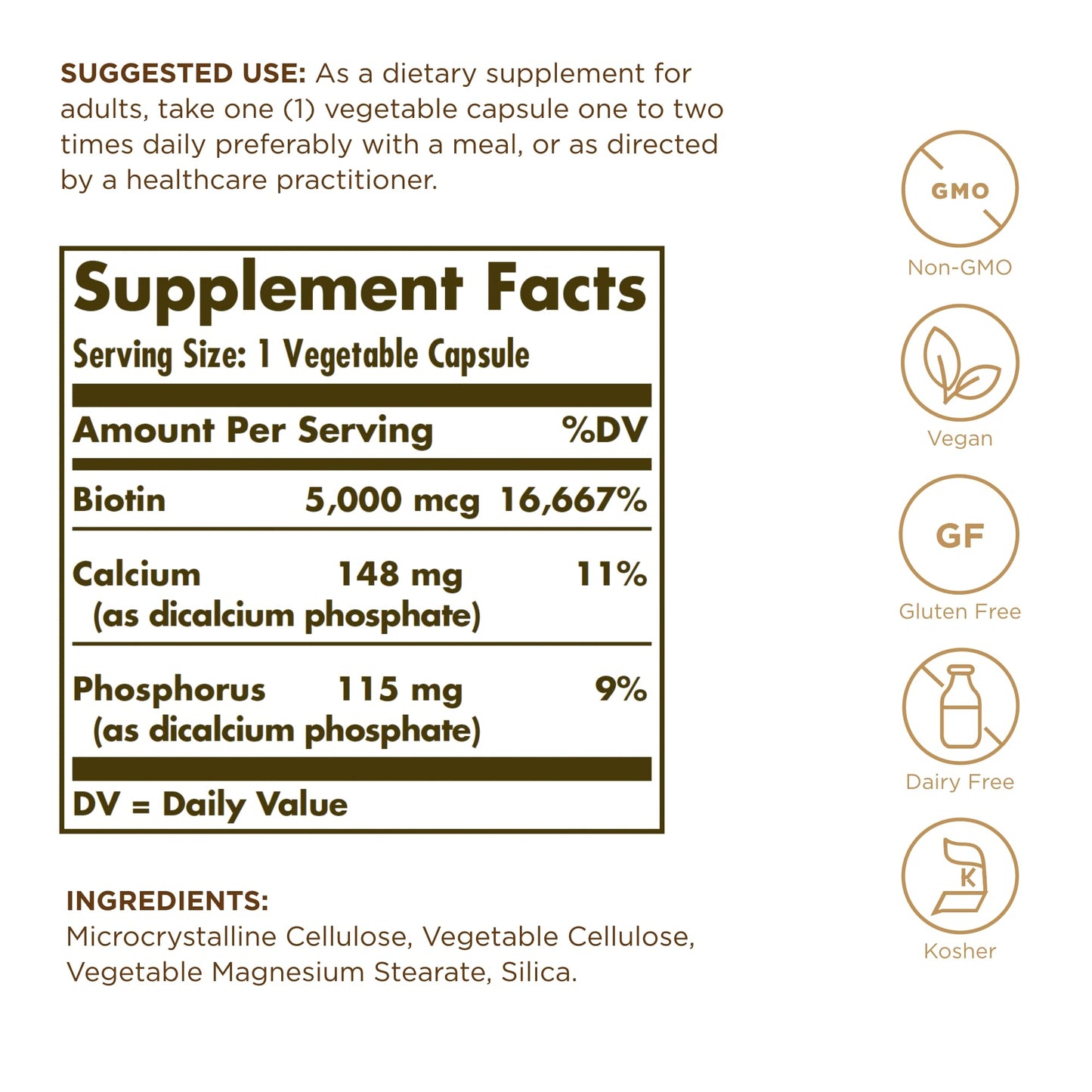 Solgar Biotin 5000 mcg 50 Veg Capsules - Pack of 2 | Skin, Nails & Hair
