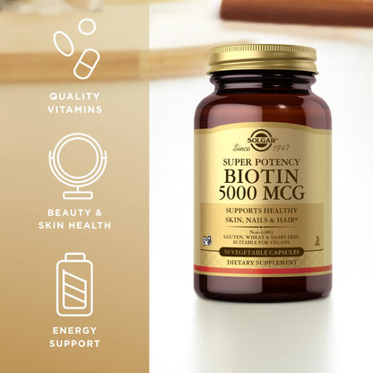 Solgar Biotin 5000 mcg 50 Veg Capsules - Pack of 2 | Skin, Nails & Hair