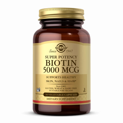 Solgar Biotin 5000 mcg - 50 Veg Capsules | Skin, Nails & Hair Support