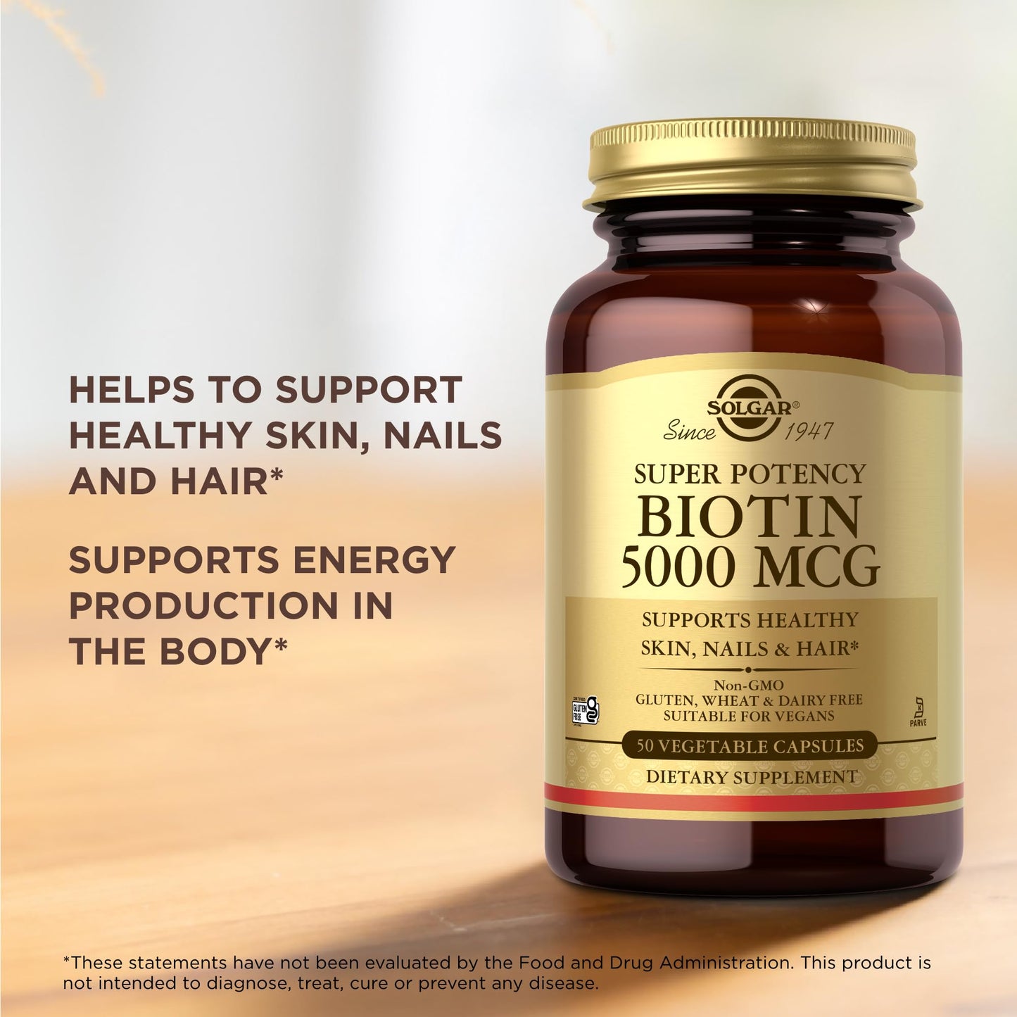Solgar Biotin 5000 mcg - 50 Veg Capsules | Skin, Nails & Hair Support