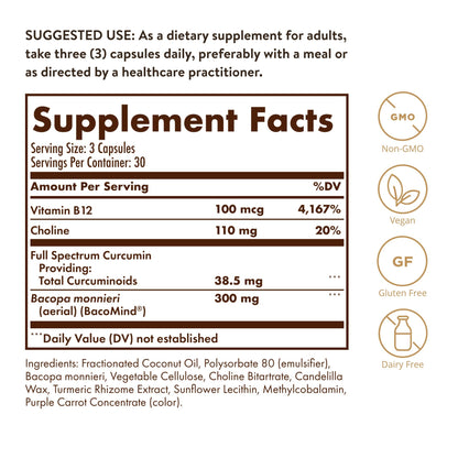 Solgar Full Spectrum Curcumin Brain Works - 90 Licaps | Memory, Focus & Cognitive Support