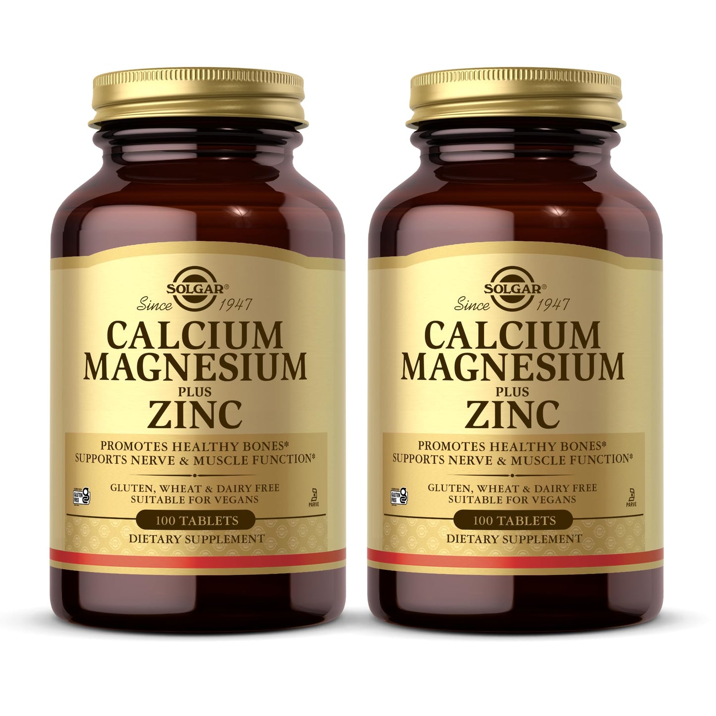 Solgar Calcium Magnesium Plus Zinc – 100 Tablets (Pack of 2) | Healthy Bones & Nerves