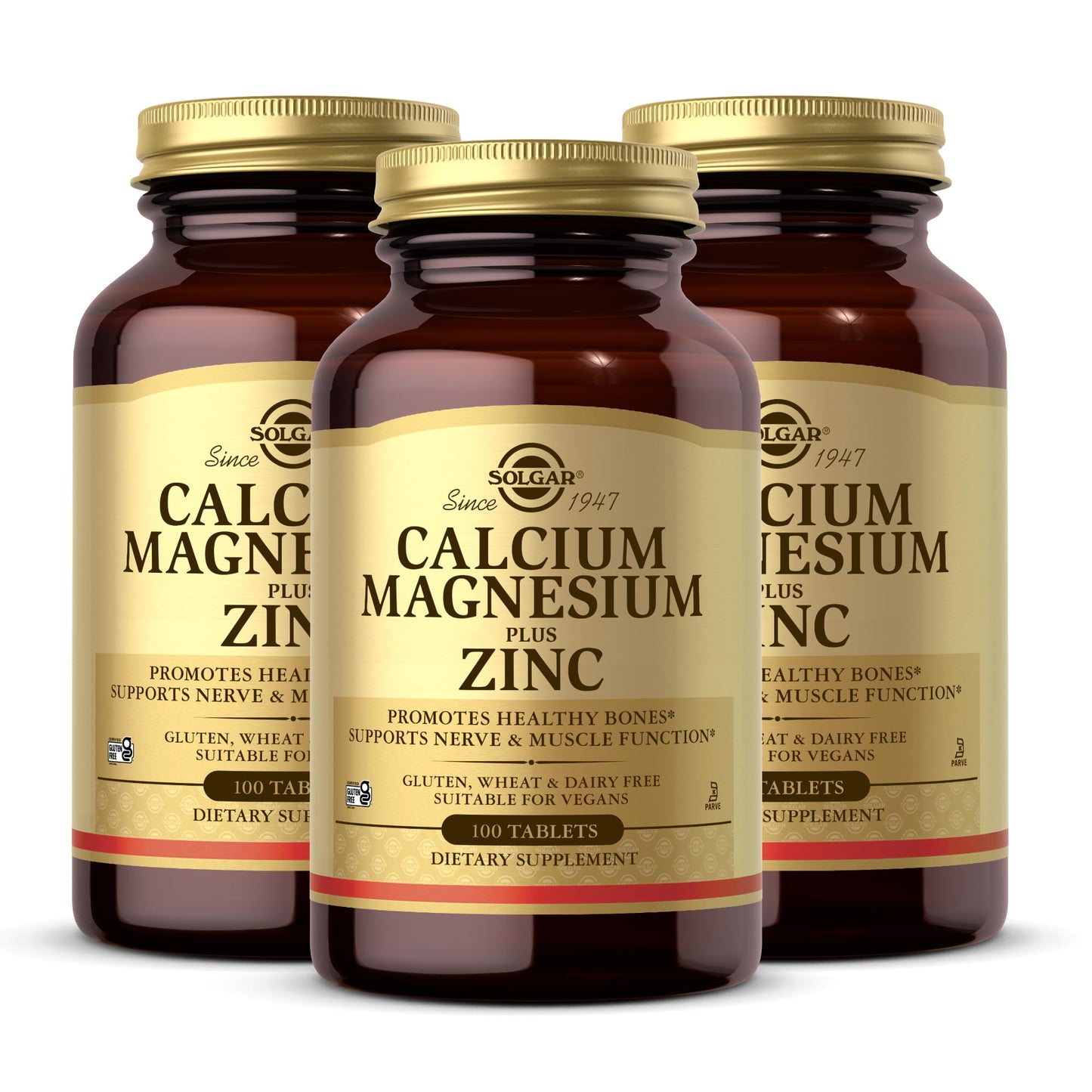 Solgar Calcium Magnesium Plus Zinc – 3-Pack (300 Tablets) for Bone & Nerve Health