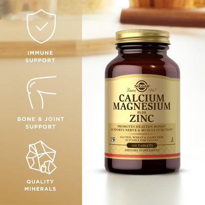 Solgar Calcium Magnesium Plus Zinc – 100 Tablets (Pack of 2) | Healthy Bones & Nerves