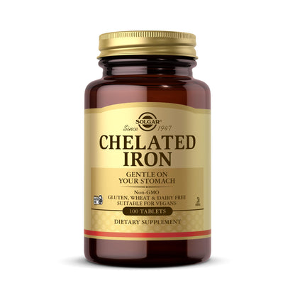 Solgar Chelated Iron – 100 Tablets | Gentle on Your Stomach, Non-GMO, Vegan, Gluten Free, Dairy Free, Kosher