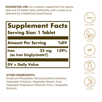 Solgar Chelated Iron – 100 Tablets | Gentle on Your Stomach, Non-GMO, Vegan, Gluten Free, Dairy Free, Kosher