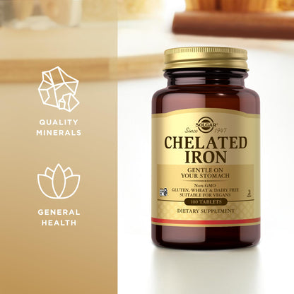 Solgar Chelated Iron – 100 Tablets | Gentle on Your Stomach, Non-GMO, Vegan, Gluten Free, Dairy Free, Kosher