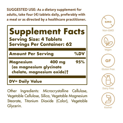 Solgar Chelated Magnesium 250 Tablets – Supports Nerve & Muscle Function