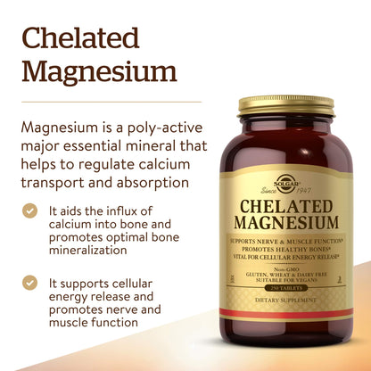 Solgar Chelated Magnesium 250 Tablets – Supports Nerve & Muscle Function