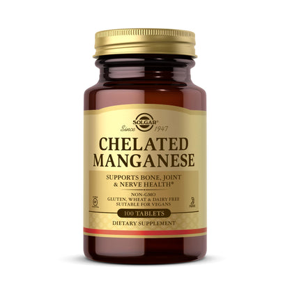 Solgar Chelated Manganese - 100 Tablets | Supports Bone, Joint & Nerve Health | Non-GMO, Vegan, Gluten Free, Dairy Free, Kosher