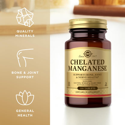 Solgar Chelated Manganese - 100 Tablets | Supports Bone, Joint & Nerve Health | Non-GMO, Vegan, Gluten Free, Dairy Free, Kosher