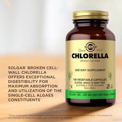 Solgar Chlorella - 100 Vegetable Capsules - Maximum Absorption - Non-GMO, Vegan, Gluten Free, Kosher - 100 Servings