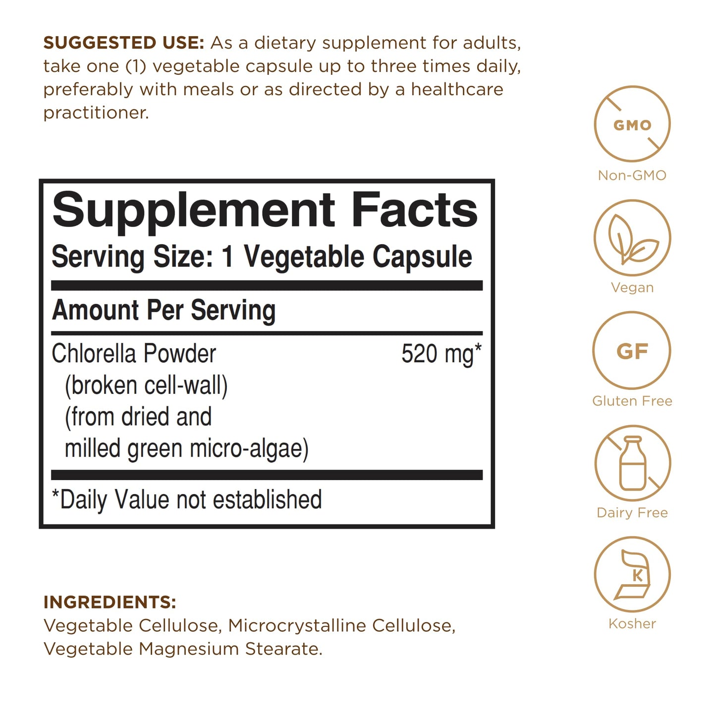 Solgar Chlorella 100 Vegetable Capsules - Maximum Absorption | Non-GMO, Vegan, Gluten Free, Kosher - 100 Servings