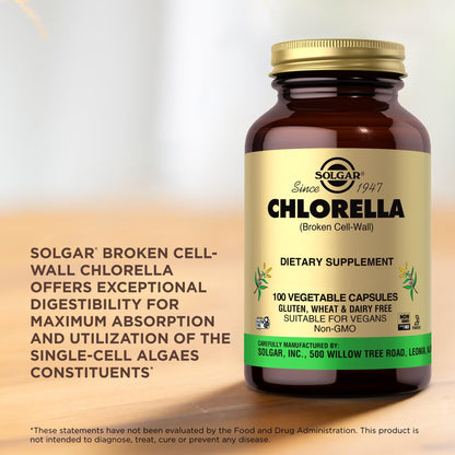 Solgar Chlorella 100 Vegetable Capsules - Maximum Absorption | Non-GMO, Vegan, Gluten Free, Kosher - 100 Servings