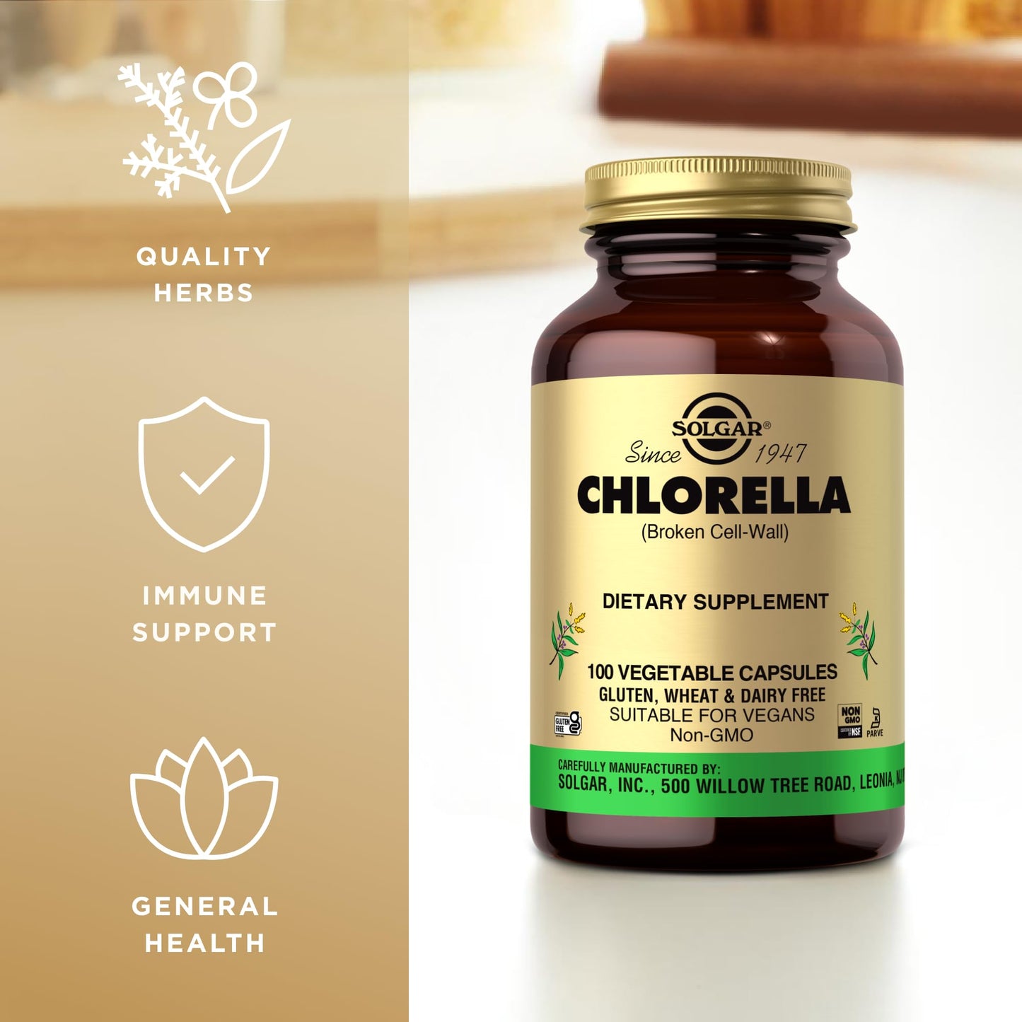 Solgar Chlorella 100 Vegetable Capsules - Maximum Absorption | Non-GMO, Vegan, Gluten Free, Kosher - 100 Servings