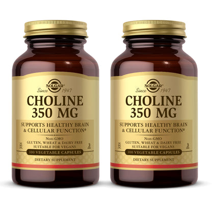 Solgar Choline 350 mg - 100 Vcaps (2-Pack) Non-GMO, Vegan, Kosher