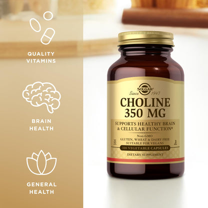 Solgar Choline 350 mg - 100 Vcaps (2-Pack) Non-GMO, Vegan, Kosher