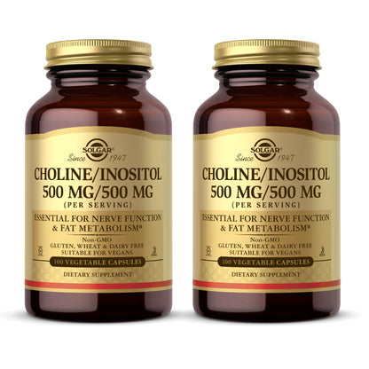Solgar Choline & Inositol 500 mg/500 mg | 100 Veg Capsules (Pack of 2) | Energy Metabolism, Liver Health, Brain & Nerve Support | Non-GMO, Vegan, Kosher