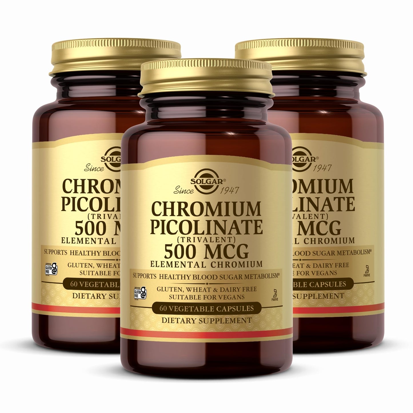 Solgar Chromium Picolinate 500 mcg - 60 Vegetable Capsules (3-Pack) - Metabolism Support