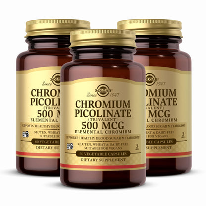 Solgar Chromium Picolinate 500 mcg - 60 Vegetable Capsules (3-Pack) - Metabolism Support