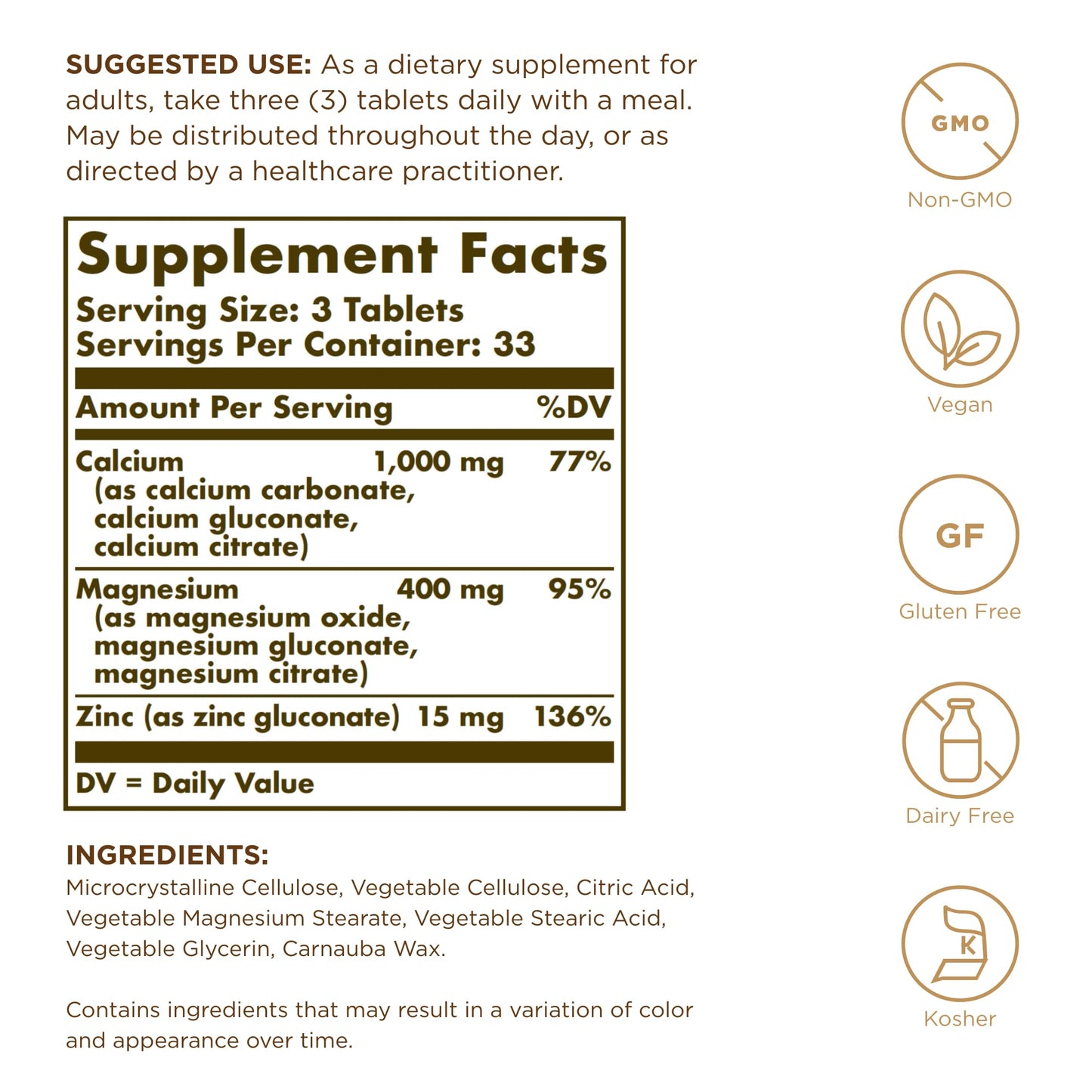 Solgar Calcium Magnesium Plus Zinc – 100 Tablets (Pack of 2) | Healthy Bones & Nerves