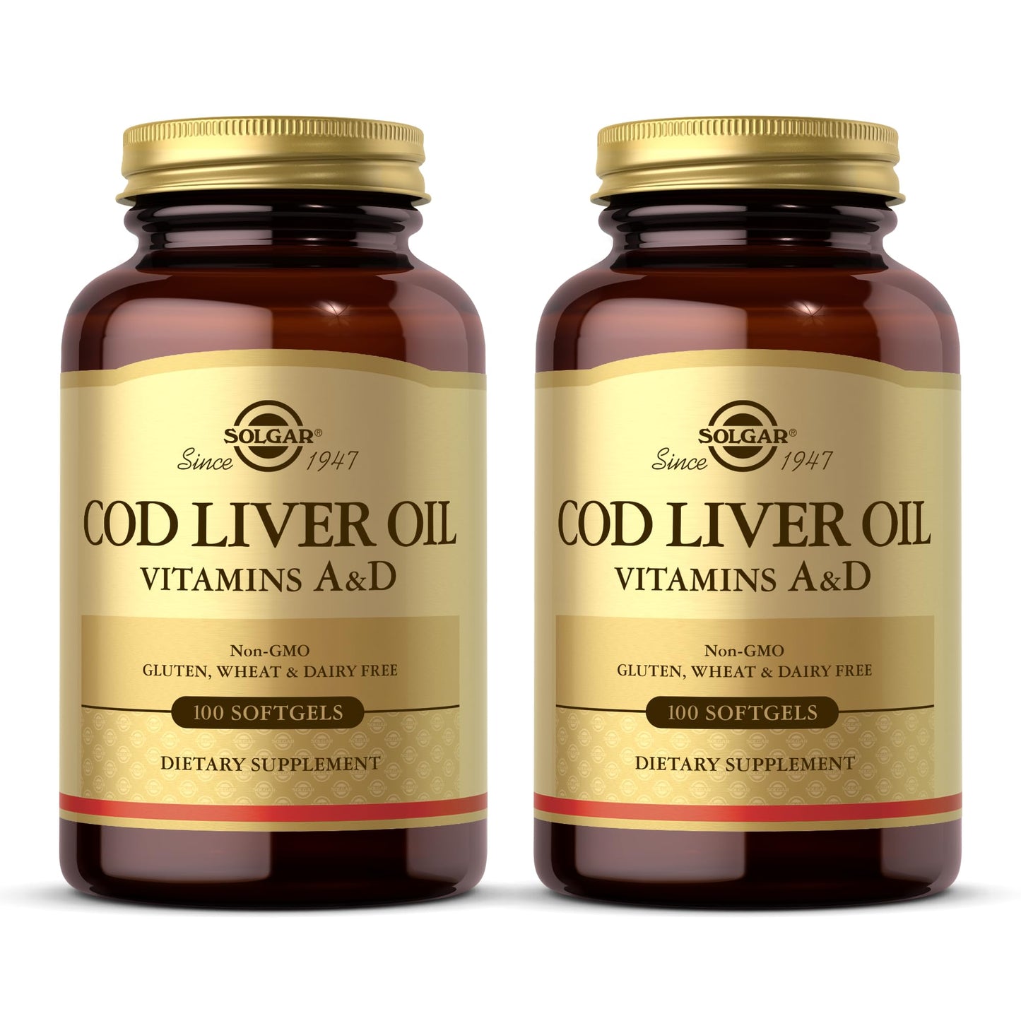 Solgar Cod Liver Oil - 100 Softgels (2-Pack) | Vitamins A & D | Non-GMO Gluten Free
