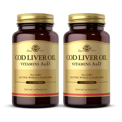 Solgar Cod Liver Oil - 250 Softgels (Pack of 2) | Vitamins A & D | Non-GMO, Gluten Free