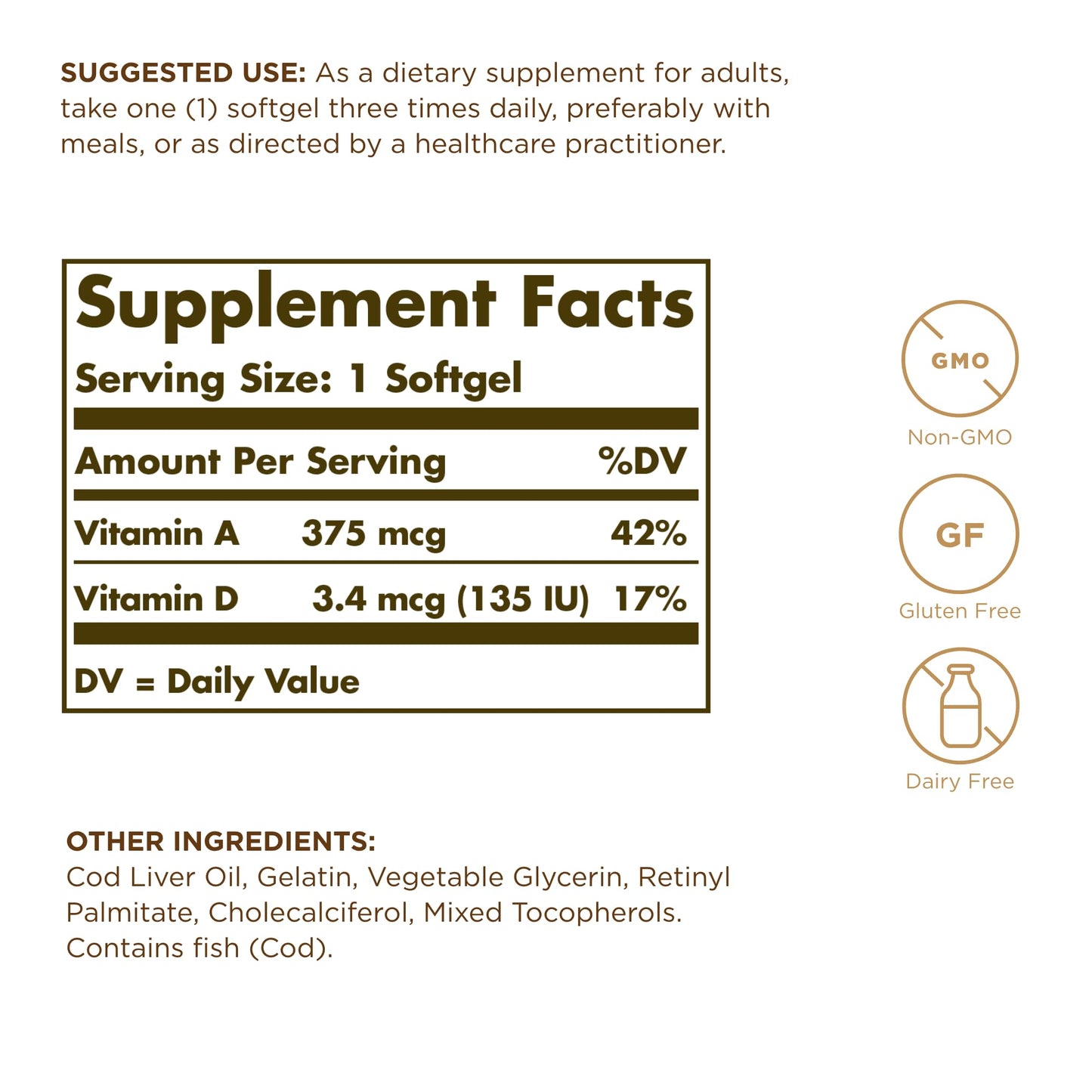 Solgar Cod Liver Oil - 250 Softgels (Pack of 2) | Vitamins A & D | Non-GMO, Gluten Free