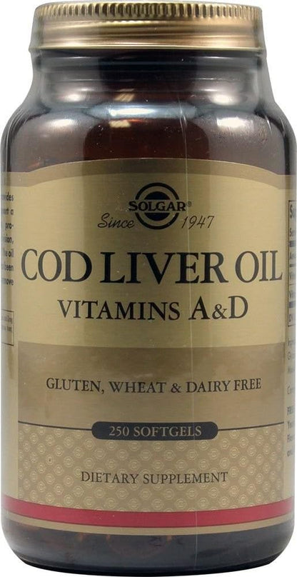 Solgar Cod Liver Oil - 250 Softgels (Pack of 2) | Vitamins A & D | Non-GMO, Gluten Free